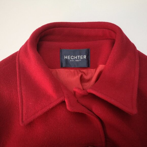Hechter Ladies Size 14 Red Lined Wool/Cashmere Blend Button Front Pea Coat - Picture 2 of 9